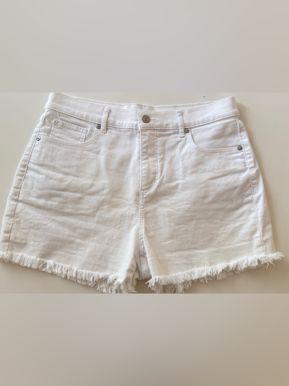 LOFT White Frayed Hem Denim Shorts